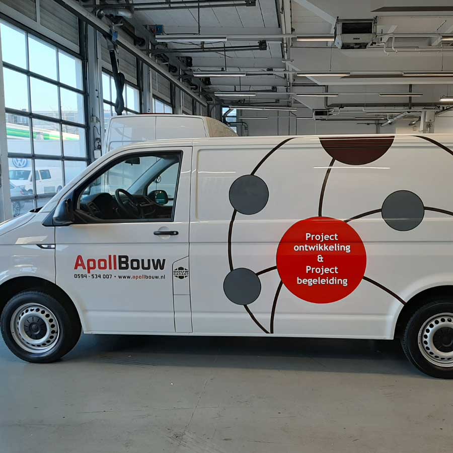belettering vw transporter bestelbus Apoll Bouw