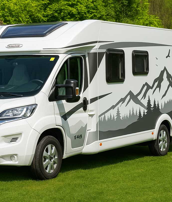 camper wrappen grijs tinten bergen