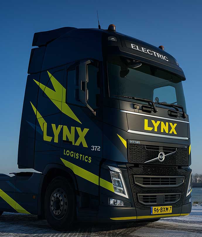 vrachtwagen bestickeren lynx blauw geel